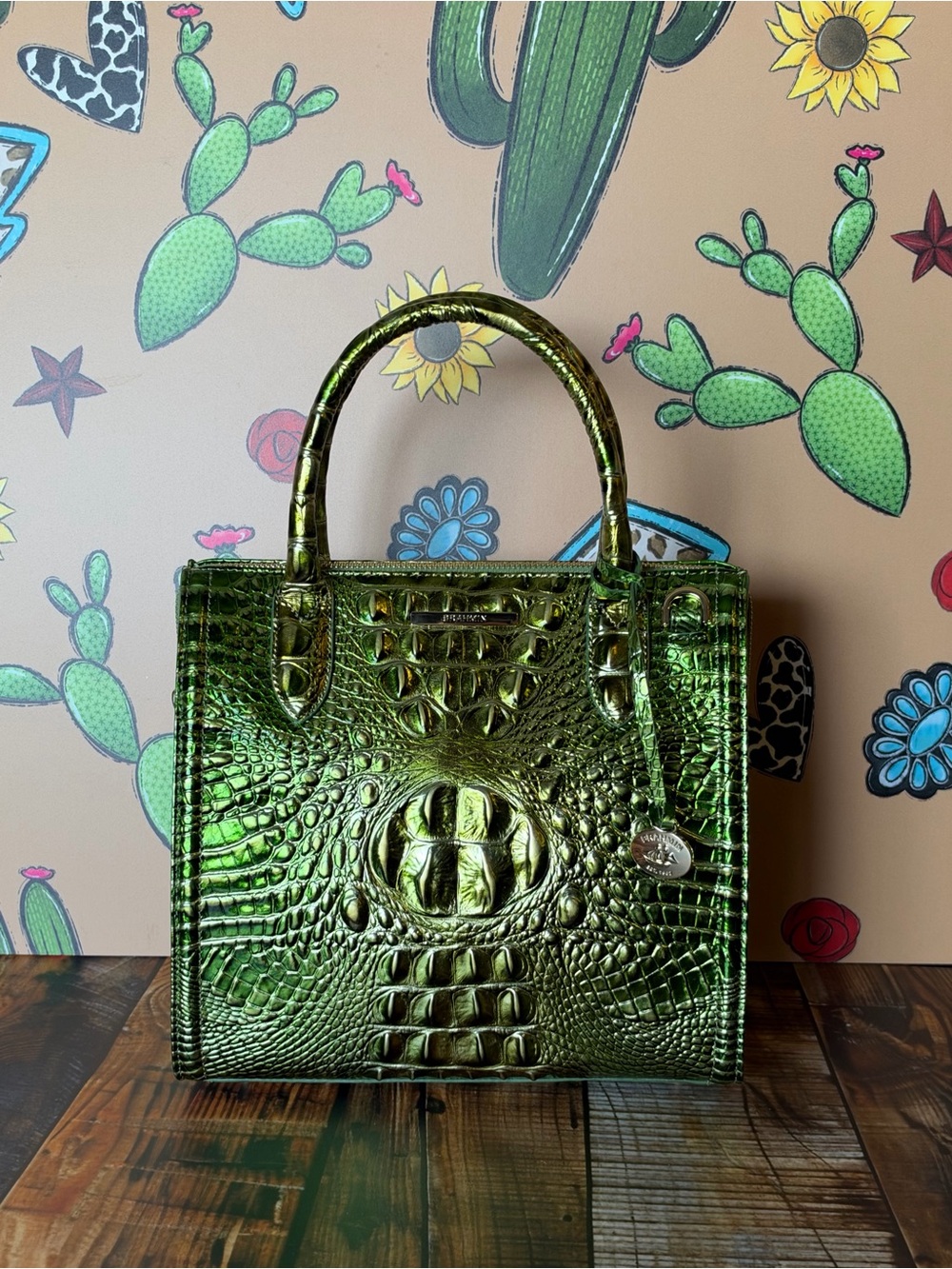 Last one! Price Firm! Brahmin Small Caroline cacti green Metallic